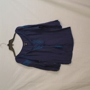 Lucky Brand navy blue tie front blouse